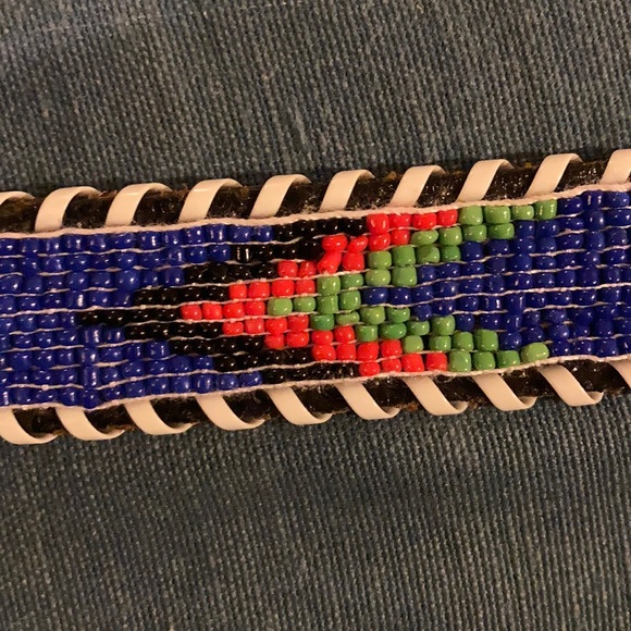 Vintage Leather Multicolor Beaded Belt, Sz M - Picture 7 of 12